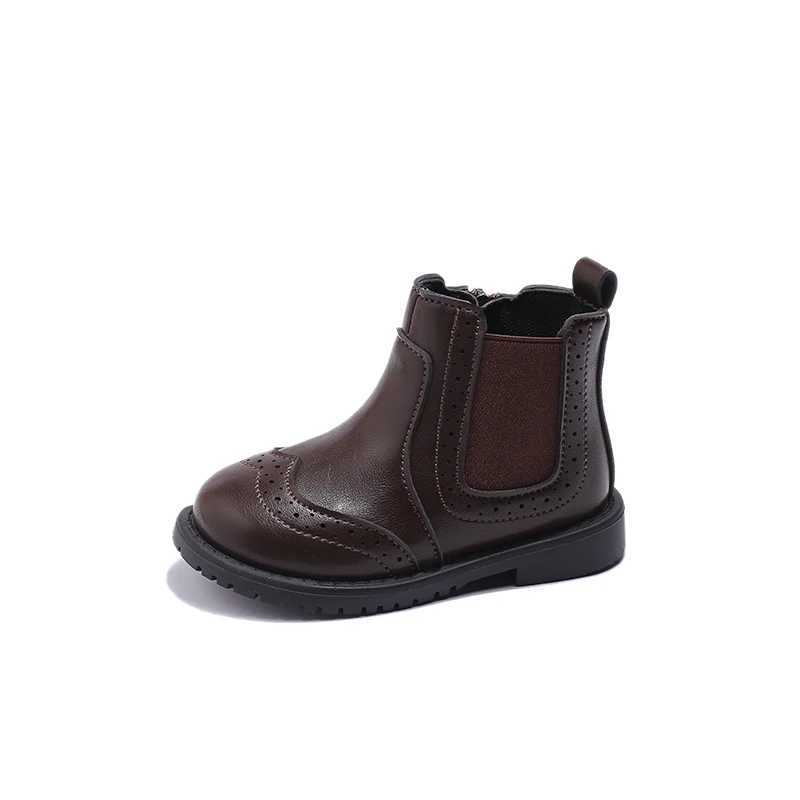 Winter Warm Fashion Show Childrens PU Round Toes Comfortable Solid Color Casual Boots Add Square Heels for Children M241102