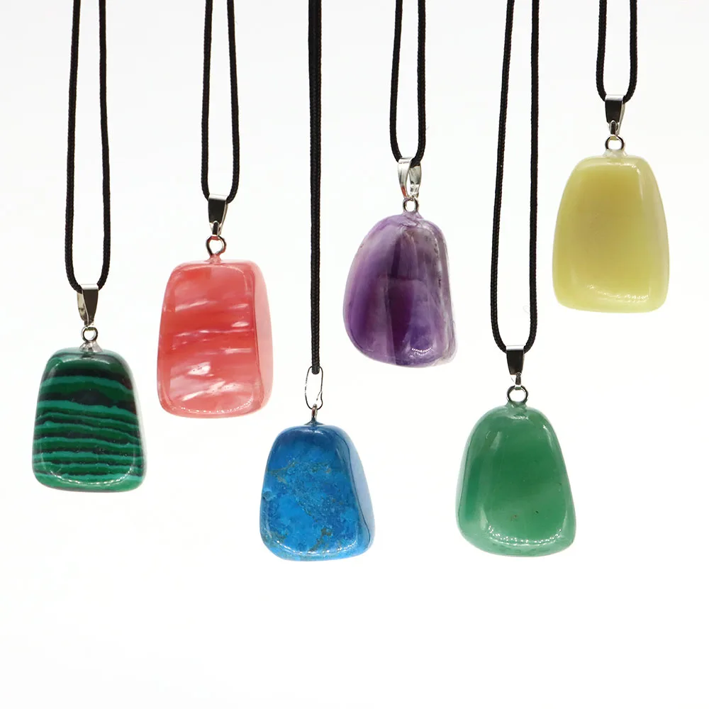 new Natural Crystal Irregular Tumbled Stone Jewelry Rose Quartz 2025 Green Aventurine Reiki Healing Pendants Necklace Mineral Guard Gifts