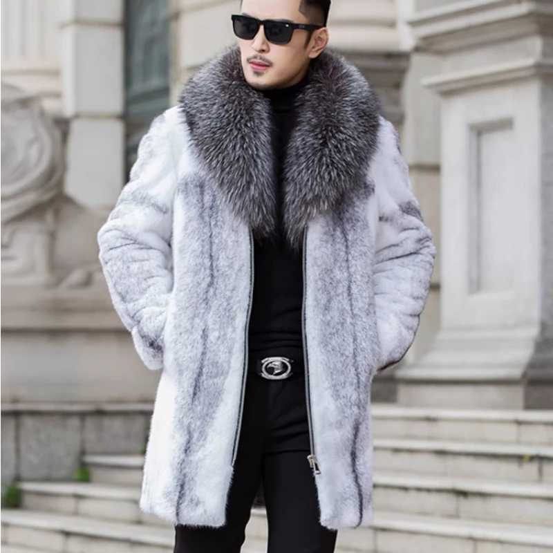 High Quality Winter Warm Faux Fur Coat Men Fur Collar Thick Fur Coat Jacket Plus Size Branded Zipper Designer Men Clothing SlimXJ241102