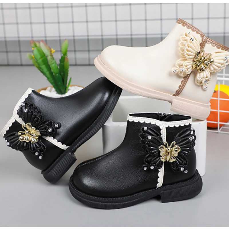 New Girl Classic Butterfly Sweet Princess Childrens Shoes Non slip Round Toe Versatile Soft Childrens Boots M241102