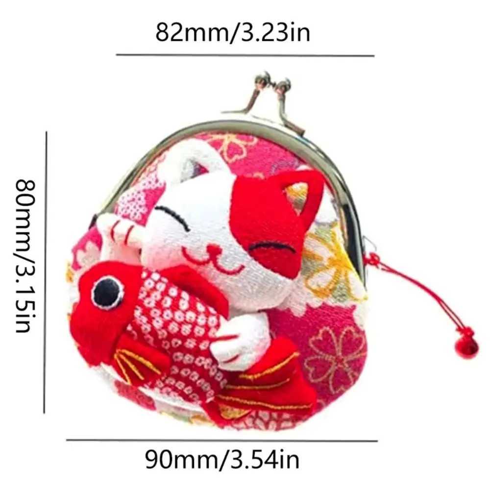 Japanese Style Maneki Neko Coin Purse Casual Wallets Flower Printing Lucky Cluh Bag Doll PU Card Holder WomenXJ241111