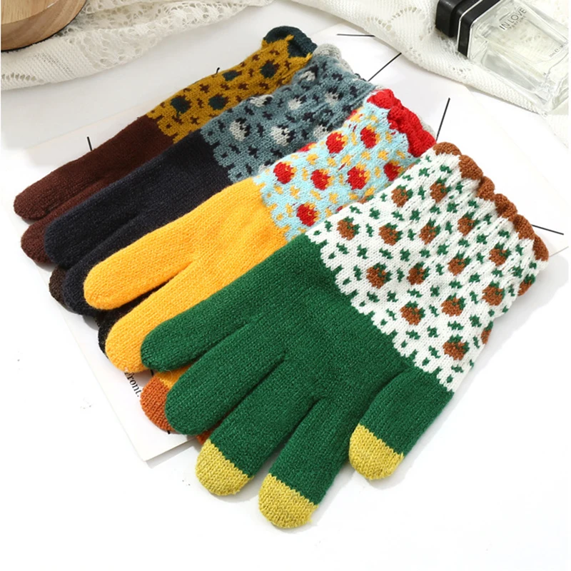 Winter Thicken Warm Gloves For new Women Students Cute Suower Knitted Touch 2025 Screen Gloves Girls Outdoor Riding Skiing Gloves New