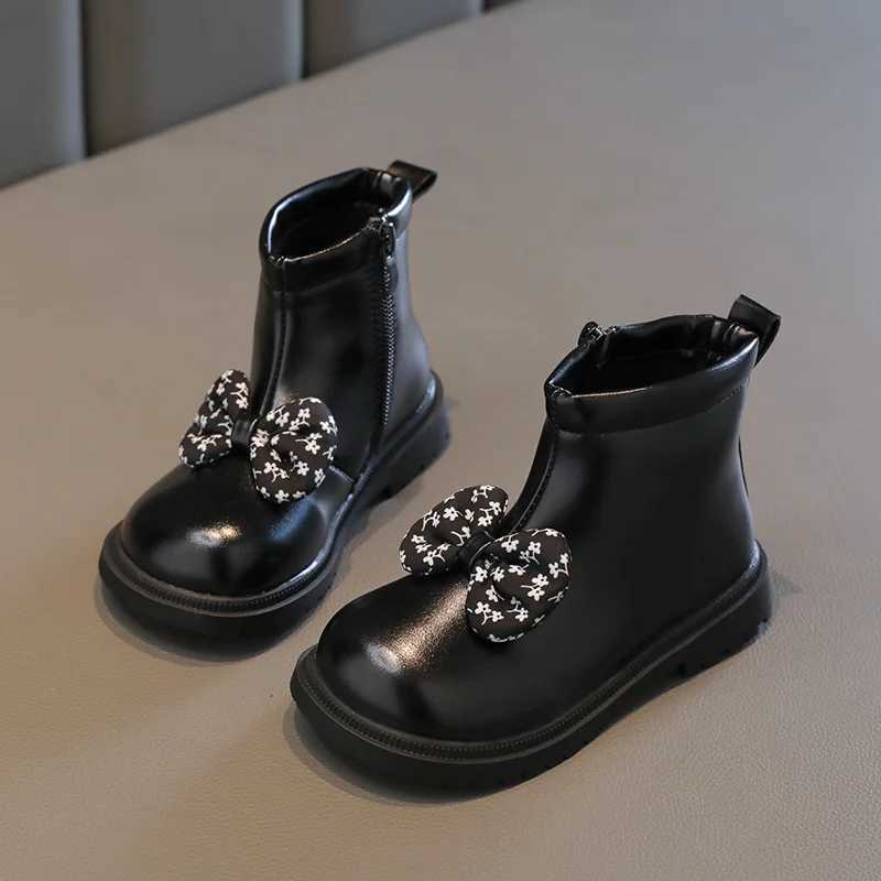 Girls Fashion Leather Boots New Autumn Winter Childrens Waterproof and Anti slip Cute Bow Princess Ankle Boots Baby Shoes M241102