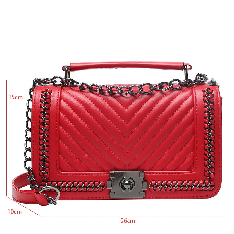 Shoulder Bag Chain Messenger Bag Women Fashion Shoulder Handbag Small Purse Embroidery Thread PU Leather Crossbody Bags 241031