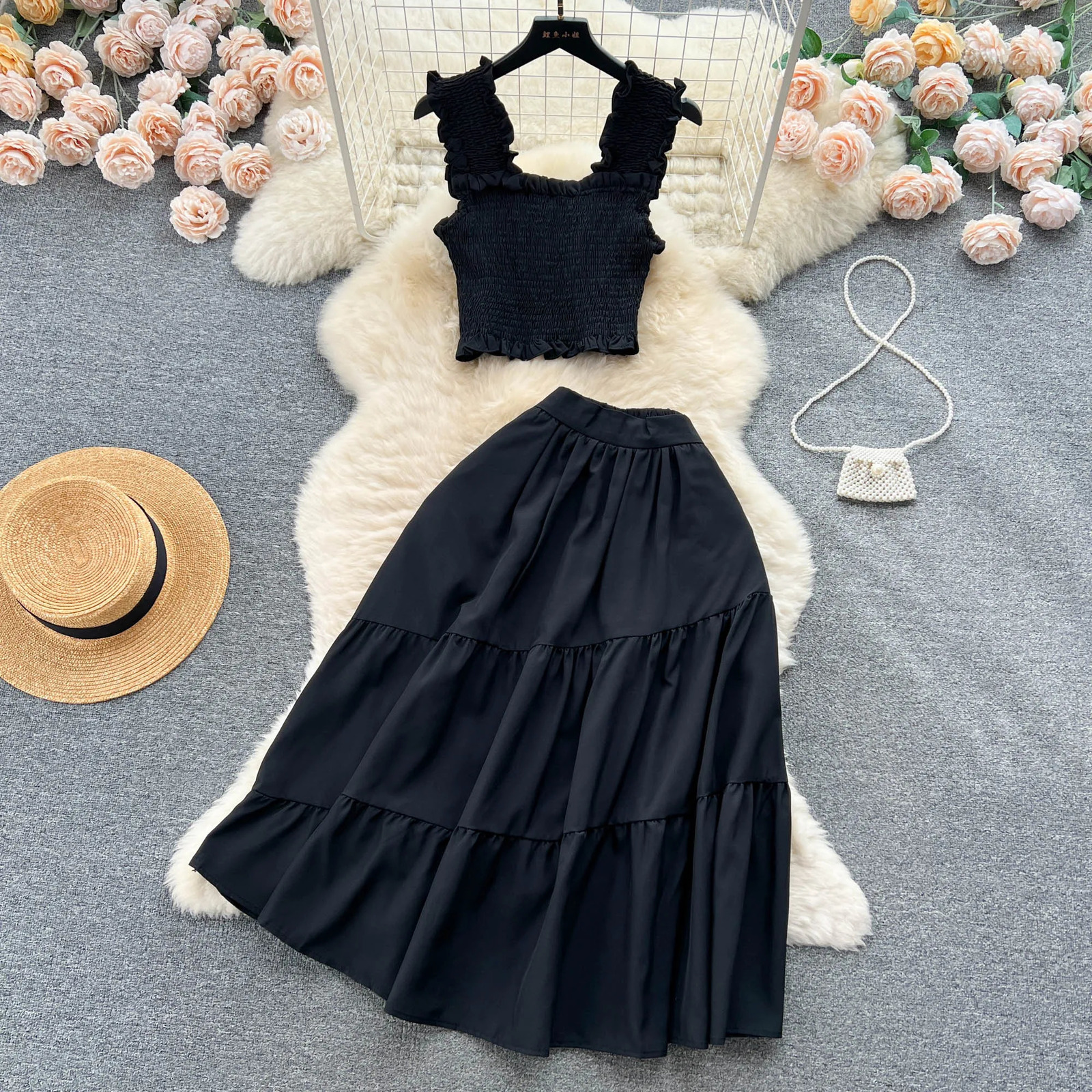 YuooMuoo Chic Fashion Women Dress Suits Summer Vacation Style Sleeveless Stretchy Tops High Waist Long Skirts Lady Outfits 240329