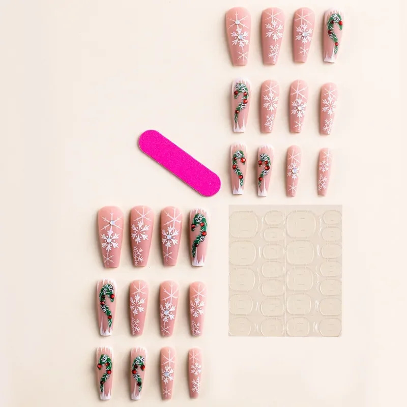 24 detachable Christmas n fake nails with glue full cover ballet snowflakes Christmas candy gifts fake nail press 241031