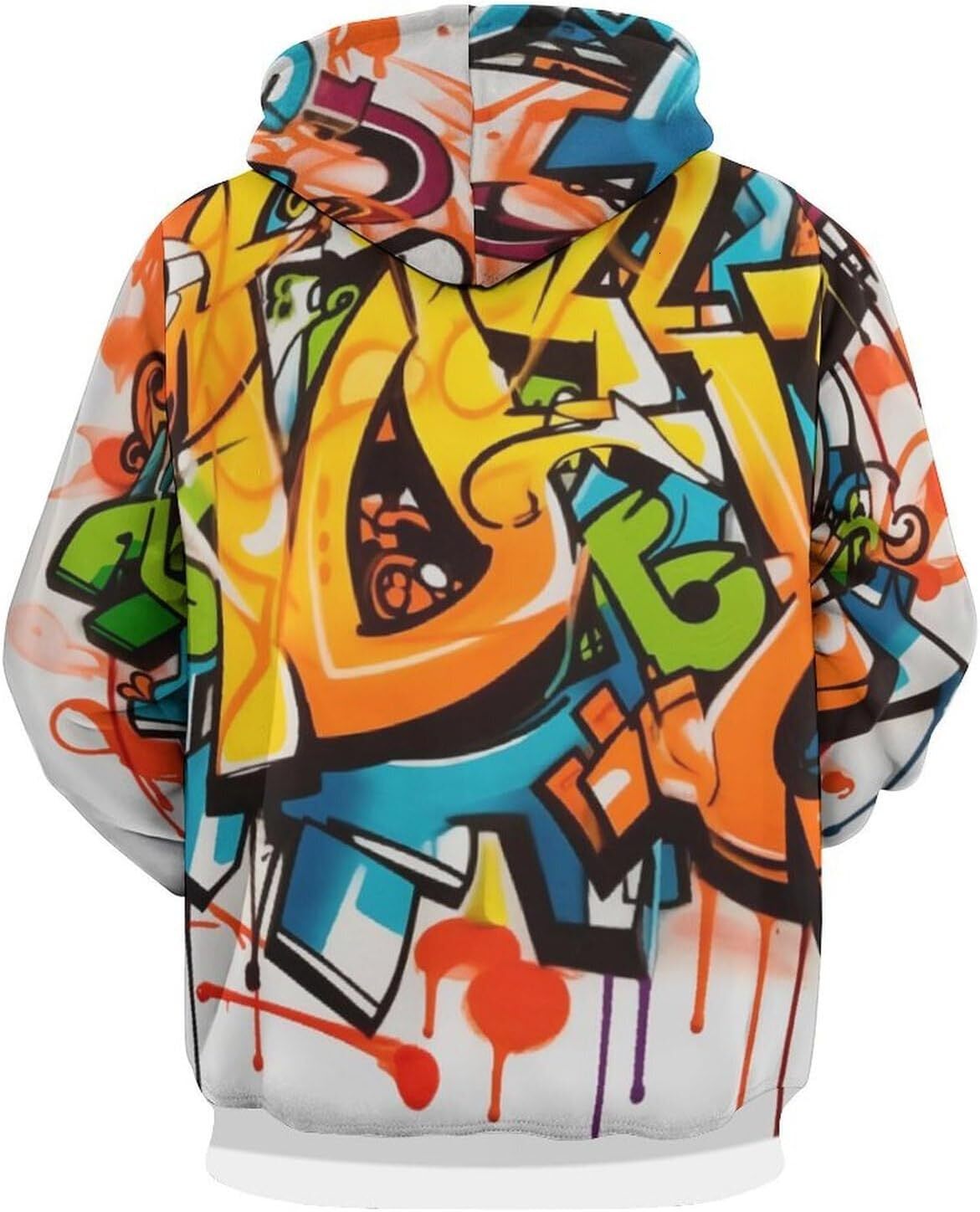 Hoodie for Mens Womens Unisex Novelty Hip-Hop Graffiti Hoodie, Stylish Street Dreamy rainbow lettering sweatshirt Pullover Long Sleeve