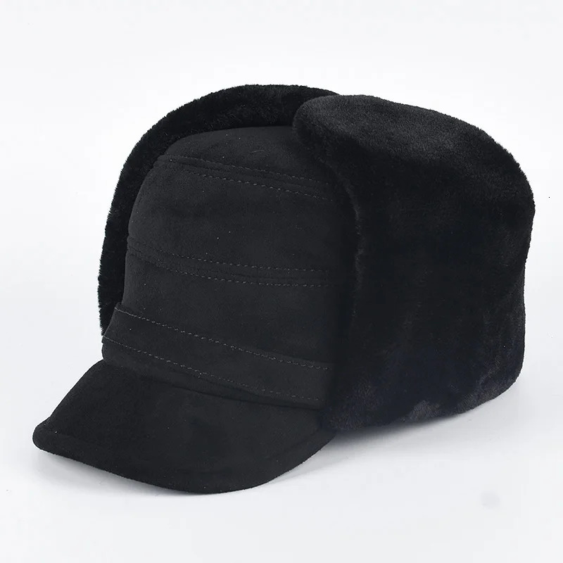 Ushanka Winter Ear Cap Autumn Russian Bomber Hat Mens Outdoor Warm Snow Artificial Fur Hat Dad Pilot Trap Hat 241031