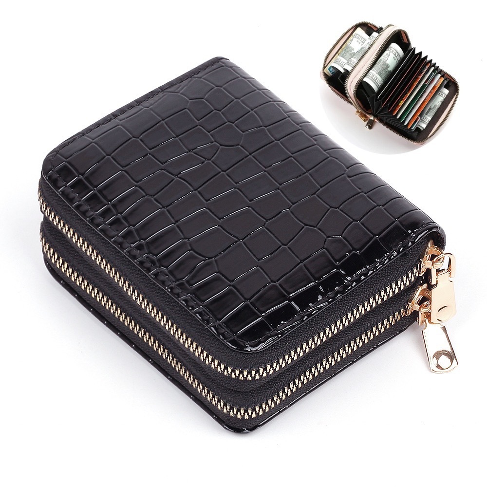 New Crocodile Pattern Organ Double layer Zipper Women's Wallet Large Capacity PU Bag Multi functional Card Bag