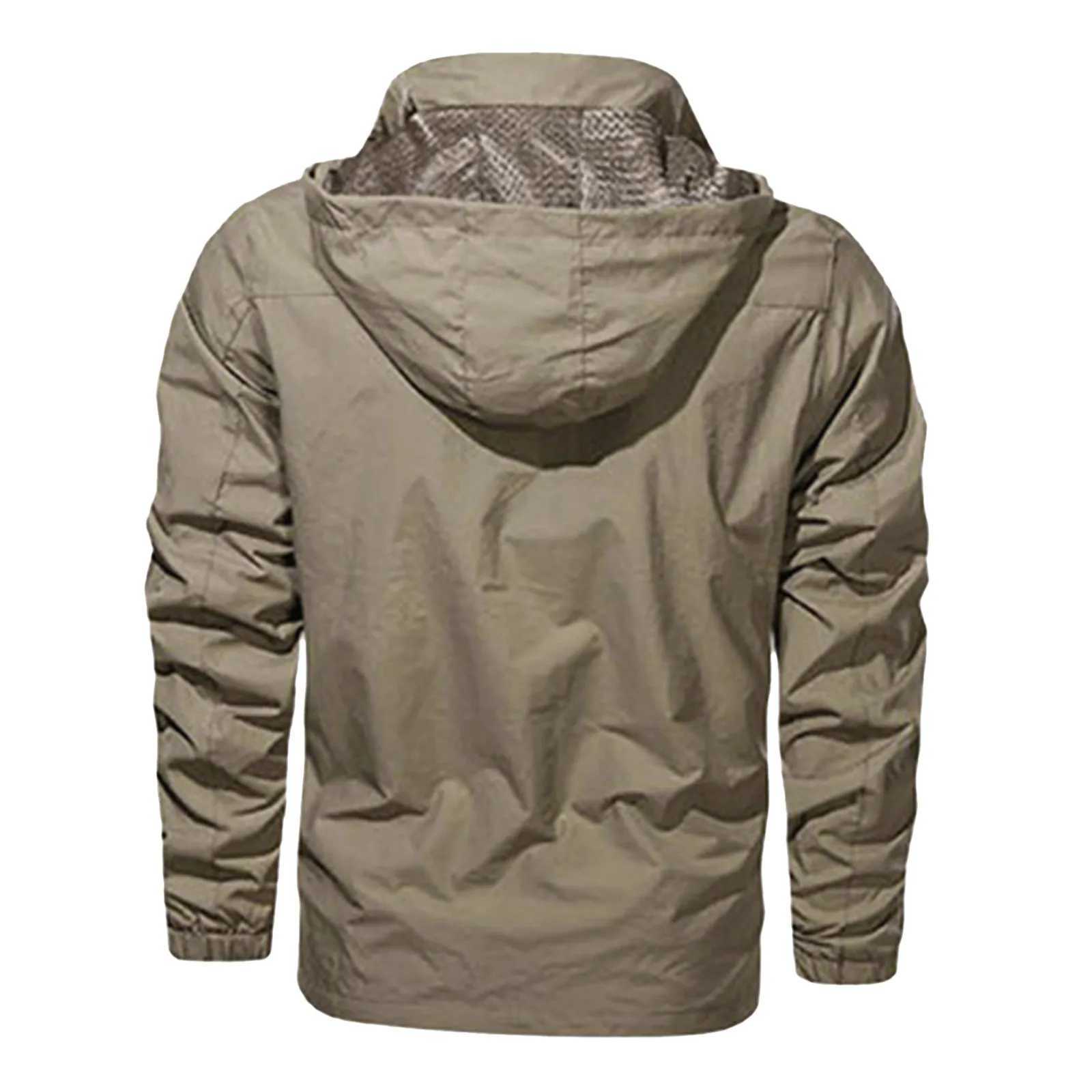 Outdoor mens trench coat hiking windproof waterproof jacket casual solid color lapel LTI pocket cargo jacket W241102