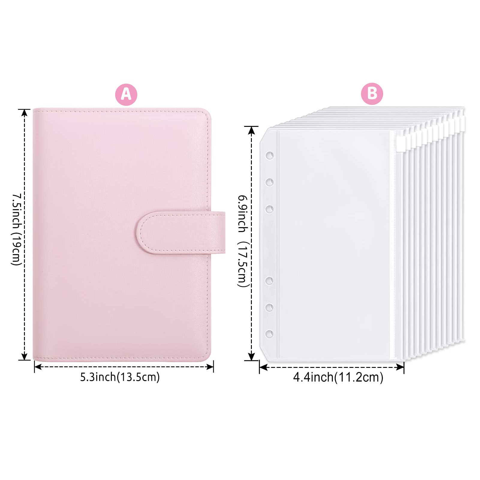 2023 A6 PU Leather Budget Binder Notebook Cash Envelopes System Set With Binder Pockets for Money Saving Bill Organizer Pink