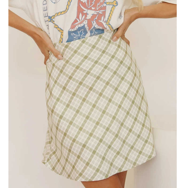 Plaid Short Skirts For Women Length Adult Bohemian Cotton Skirt WoMens Zipper Skirt Versatile Sweet Girl Plaid Half Skirt WoMens Vintage Skirt Dresses