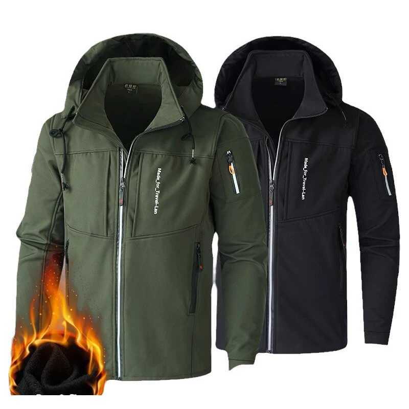 Autumn and winter mens SKI Windbrr jacket fashionable mens Flce warm hiking hooded jacket mens military waterproof jacket clothing W241102