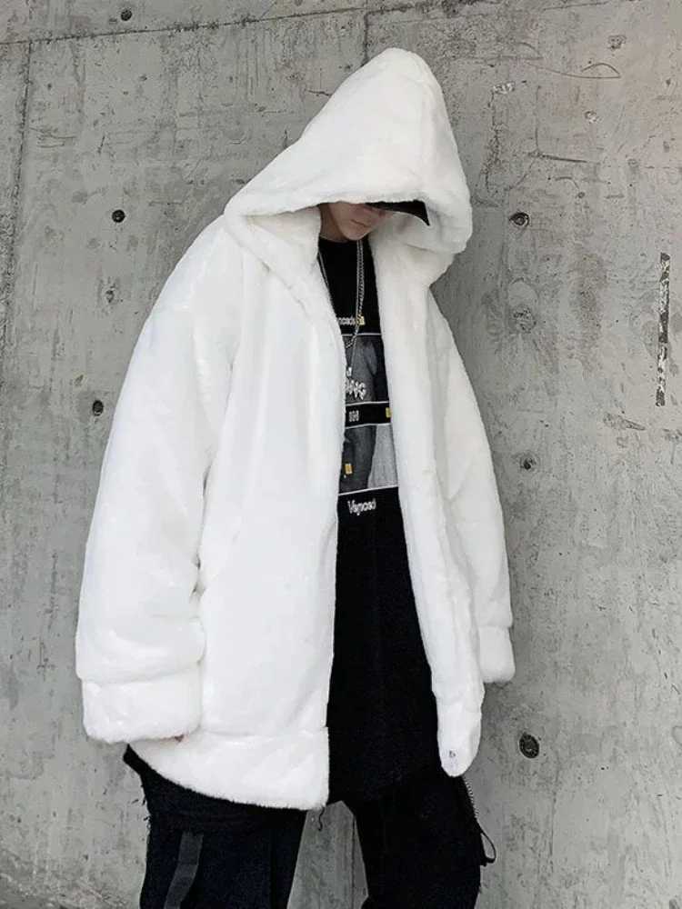 Gmiixder Streetwear Padded Jacket for Men Thickened Lamb Rabbit Wool Coat 2023 Winter Fashion Lovers Gothic Harajuku Fake FurXJ241102