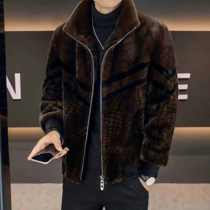 High Quality Gold Mink Fur Thick Woolen Fur Jacket Jaqueta De Couro Masculina Winter Clothing Mens Faux Leather Jacket MenXJ241102