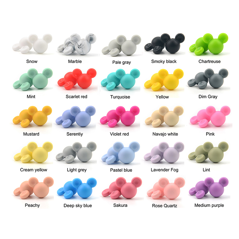 LOFCA 10pcs Silicone Teething Mouse Beads Baby Teether Beads Food Grade Silicone Beads BPA Free DIY Necklace Pendant Making