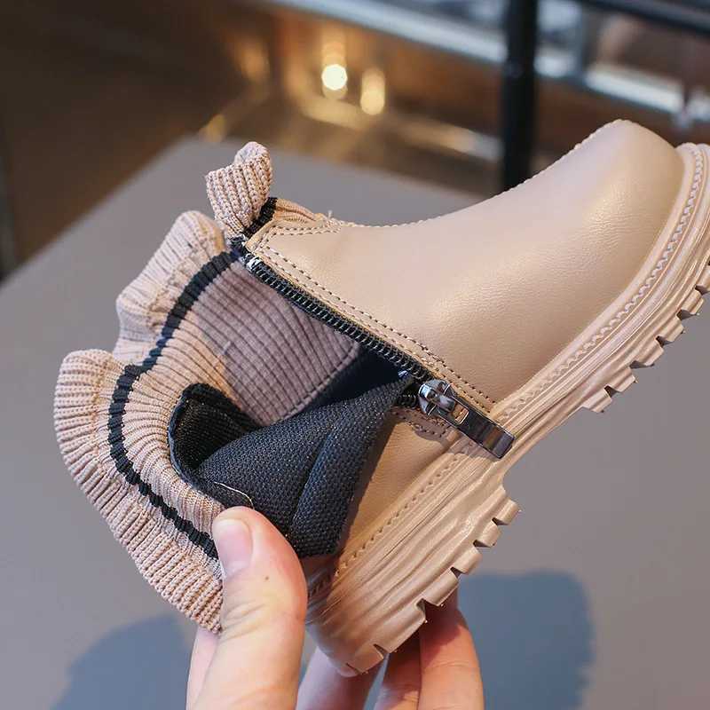 Knitted pleated border girls short boots spring autumn childrens platform boots princess wedding Par shoes M241102
