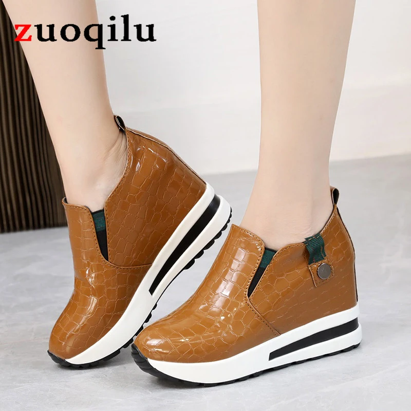 Women's Wedge Sneakers Hidden new Heel Platform Wedge Shoes Hidden Wedgie Sneakers 2025 Women Pu Leather Loafers Casual Shoes
