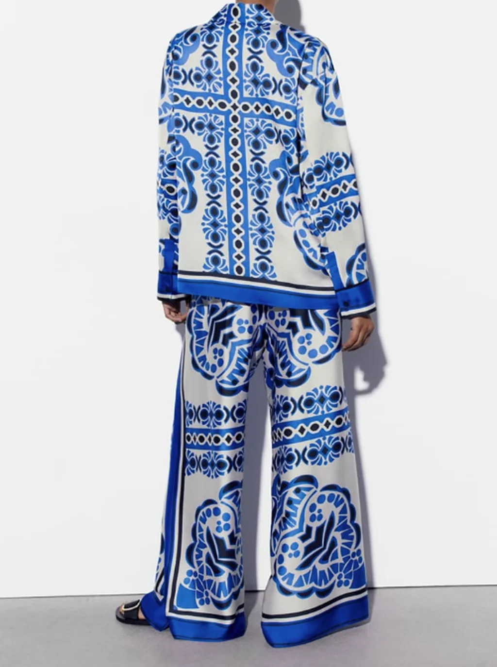 Print Women Shirt Summer Fashion Loose Wide Leg Pants Female Clothing Elastic Waist Streetwear Femle Trousers Split Set 240329