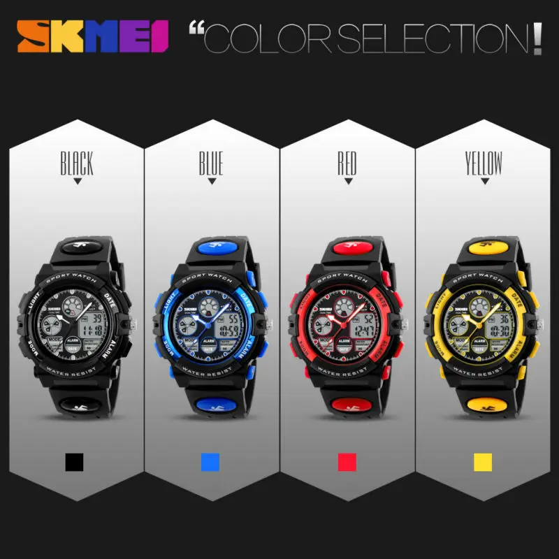 SKMEI Back Light Dual Time Display Sports Kids Watches Children Military 5Bar Waterproof Chrono Alarm Wristwatch For Boys Girls