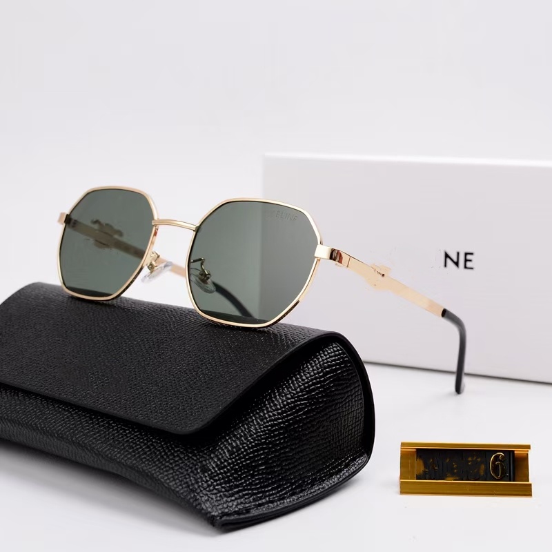 Luxury sunglasses celins vintage glasses womans tourism street photo metal full frame sunnies promotional sunglass man with box