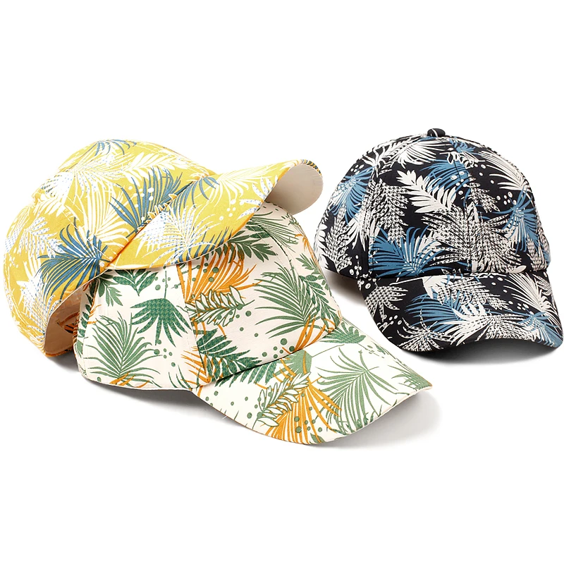 Geebro Women's Print Flower Baseball Caps Ladies New Shade Couple Hats Outdoor Stretch flowers Leaves 2025 Spring Summer new baseball cap
