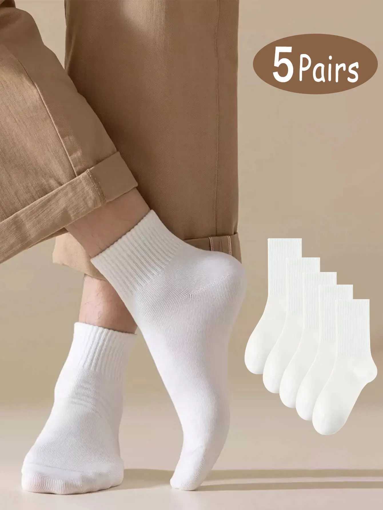 5 pairs of for mens summer thin mid length antibacterial deodorizing sweat absorbing breathable and white spor LX241102