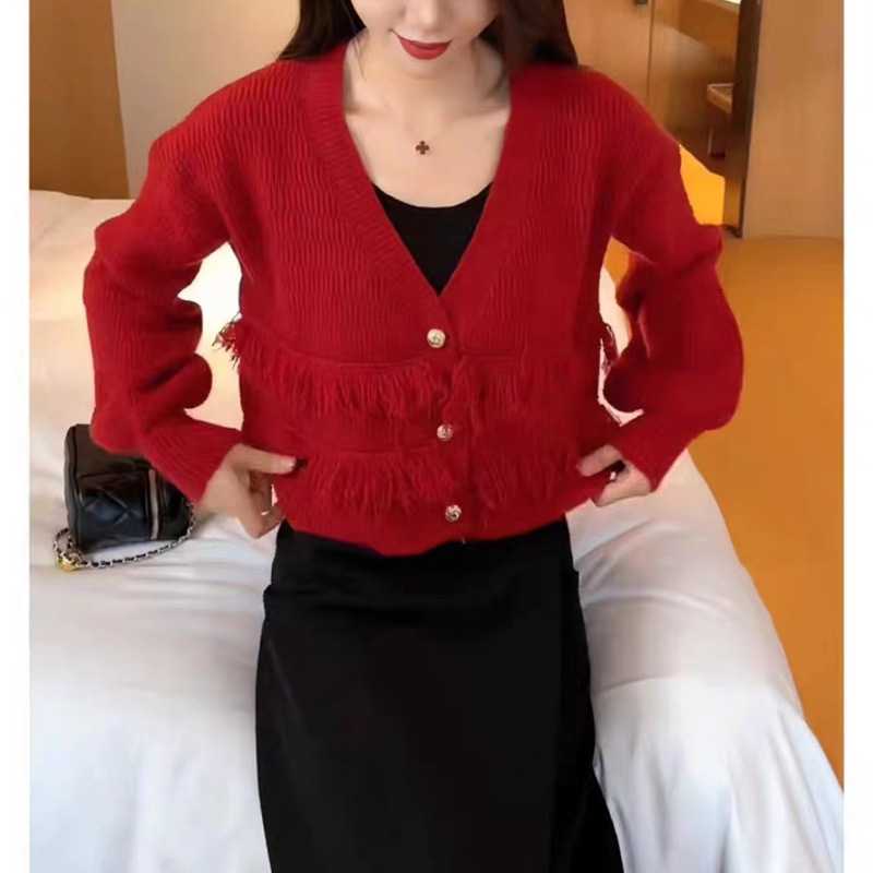 Design Sense V Neck Knitted Cardigan Jacket For Women S Autumn New Style Small Short Loose And Versatile Sweater Trend F1102#48