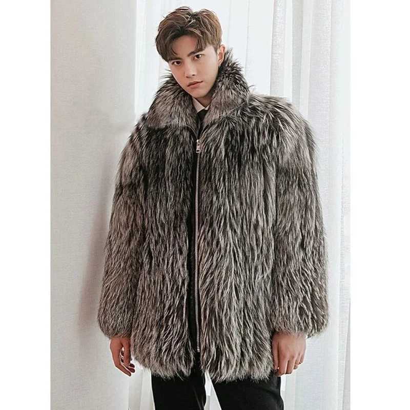 Mens fur coat New faux fox fur mens fur coat winter warm casual jacketXJ241102