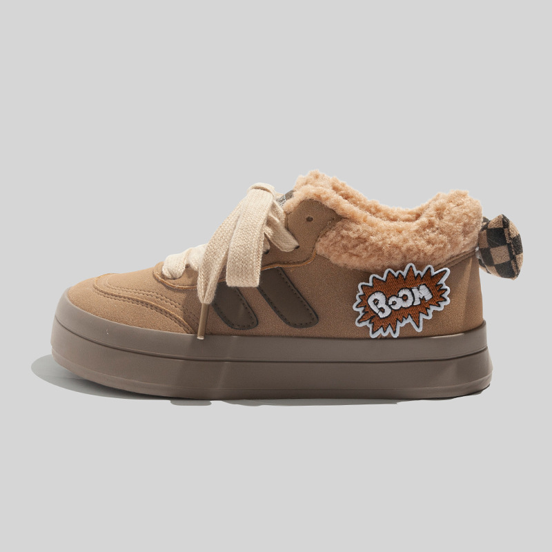Retro Fashionable Plush Thick Lamb Wool Warm Cotton Shoes