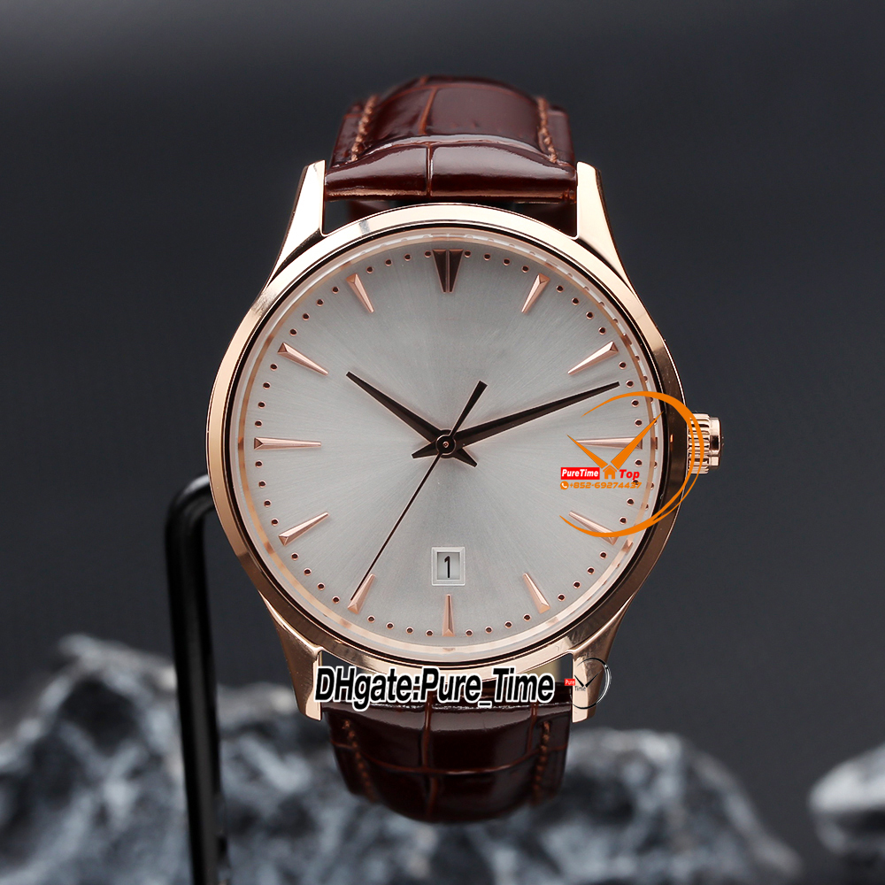 New 41mm Master Ultra Thin 1232511 Q1232511 Automatic Mens Watch White Dial Stick Markers Rose Gold Case Brown Leather Strap Gents Watches Pure_Time Z02a