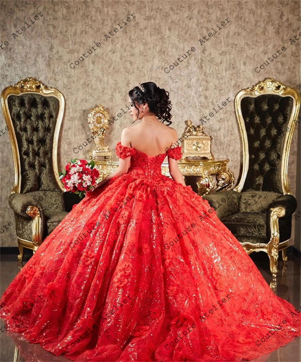 Shinning Red Off The Shoulder Quinceanera Dresses Ball Gown Birthday Gown Lace-Up 2025 Sparkly Sweet 15 new 16 Dresses vestidos de gala