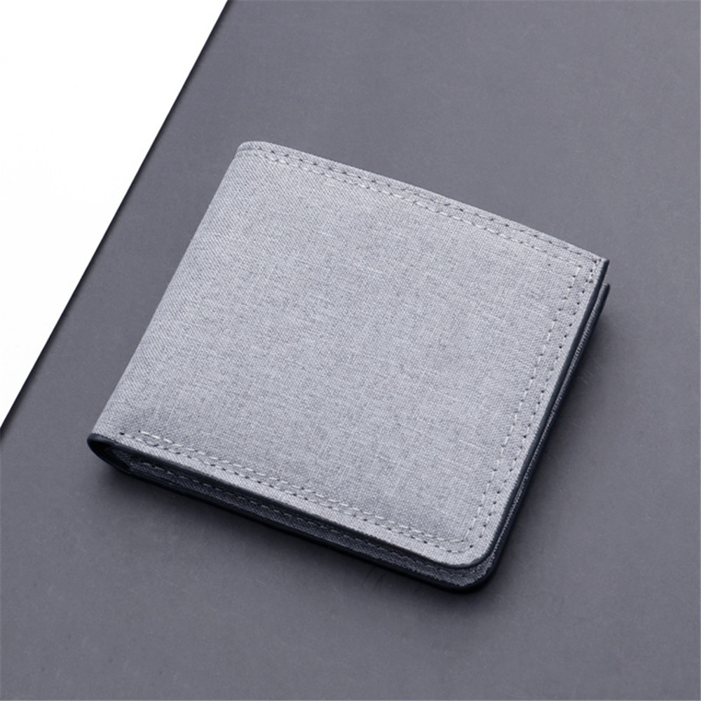 PT052,Men's Short Horizontal Square Canvas 2 Fold Solid Color Buckle Wallet Denim New Unmarked Sewing Thread Ultra Thin Card Holder