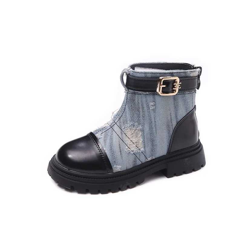 Girls boots childrens fashion denim boots autumn and winter new princess round toe childrens shoes anti slip platform casual boots vegetative state M2