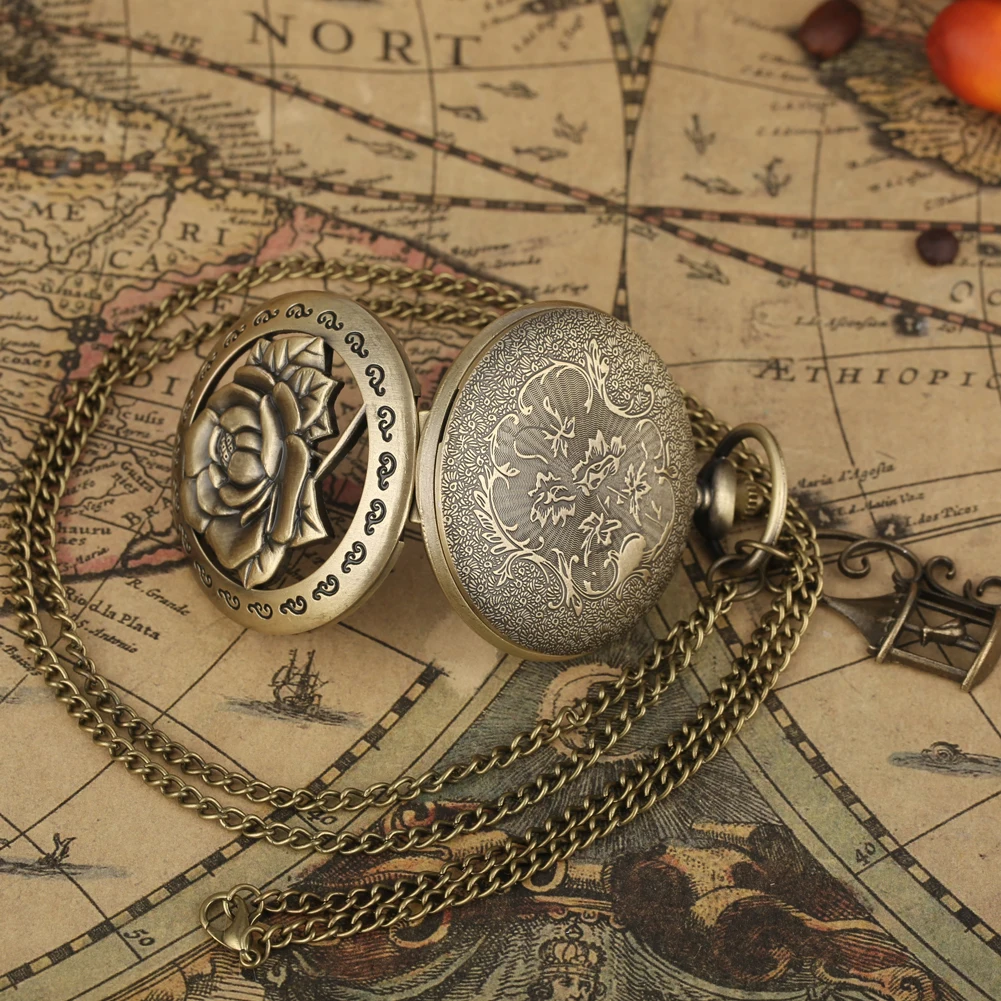 Elegant Vintage Rose Flower Birds Quartz Necklace new 2025 Pocket Watch Men Women with Unique Pendant Accessory Retro Stylish Clock Gift