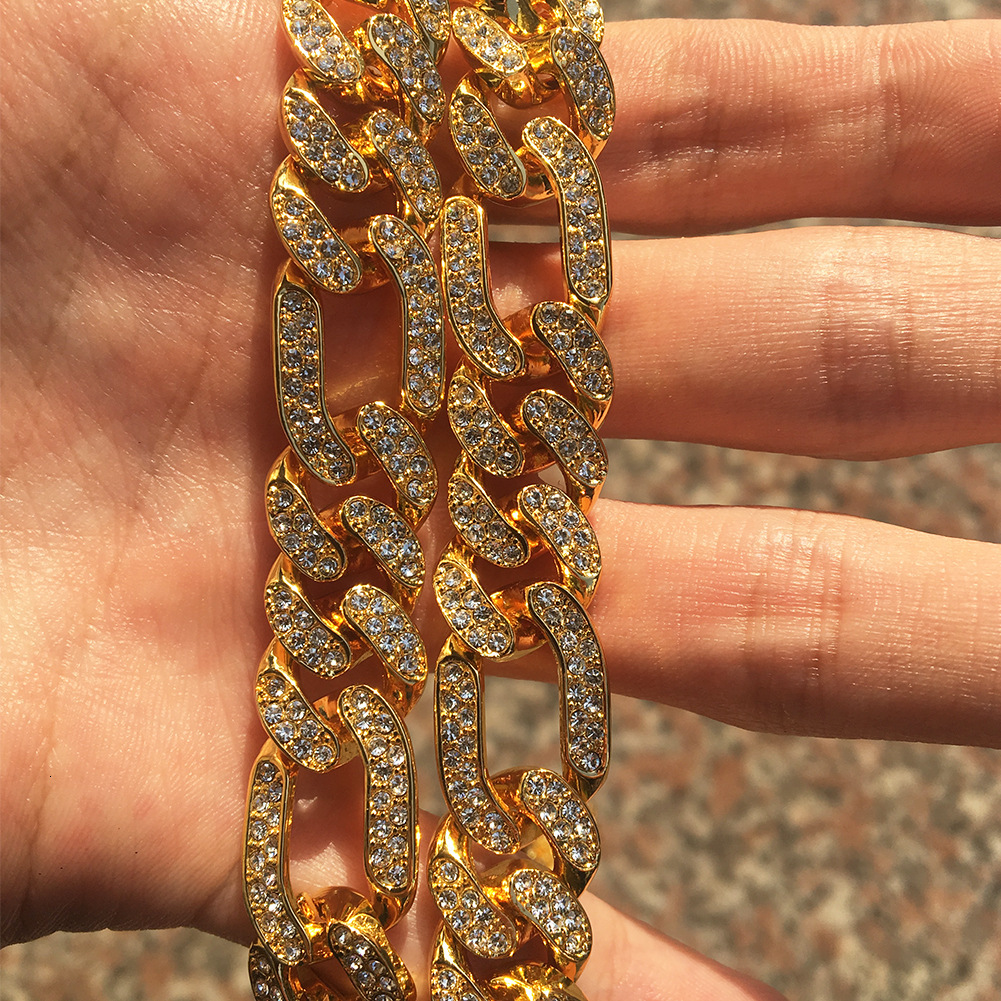 Hip Hop Mens Figaro Cuban Chain Necklace Choker Top Quality Iced Out Gemstone Rap Personality Alloy Rhinestone Miami Curb Link Chains Neck Jewelry Bij