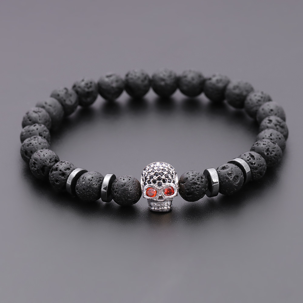 Black Eye Skull Hematite Bead Bracelet Men new Classic Handmade 8mm Lava Stone Charm Bracelet For 2025 Men Jewelry Gift