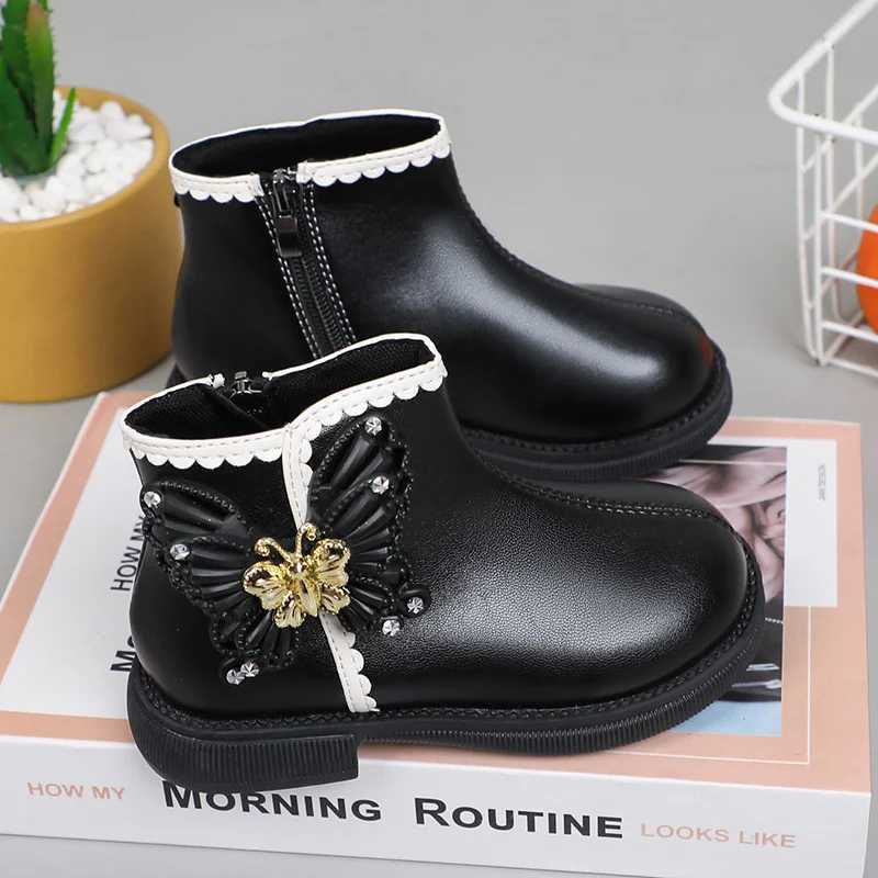 New Girl Classic Butterfly Sweet Princess Childrens Shoes Non slip Round Toe Versatile Soft Childrens Boots M241102