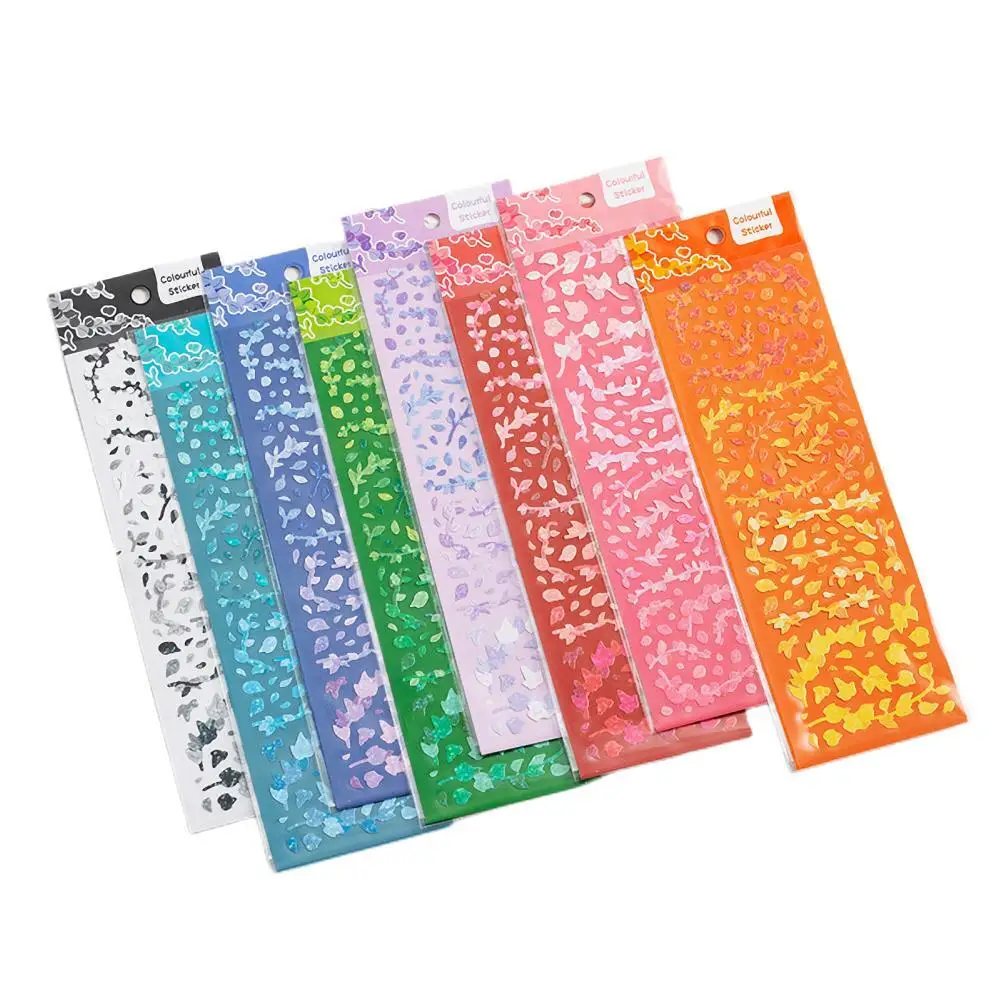 8pcs new Cute Shiny Korean Hologram Stickers Kpop Toploader Decor - Colorful Kawaii Reflective Deco 2025 Stickers With Flowers & Leaves