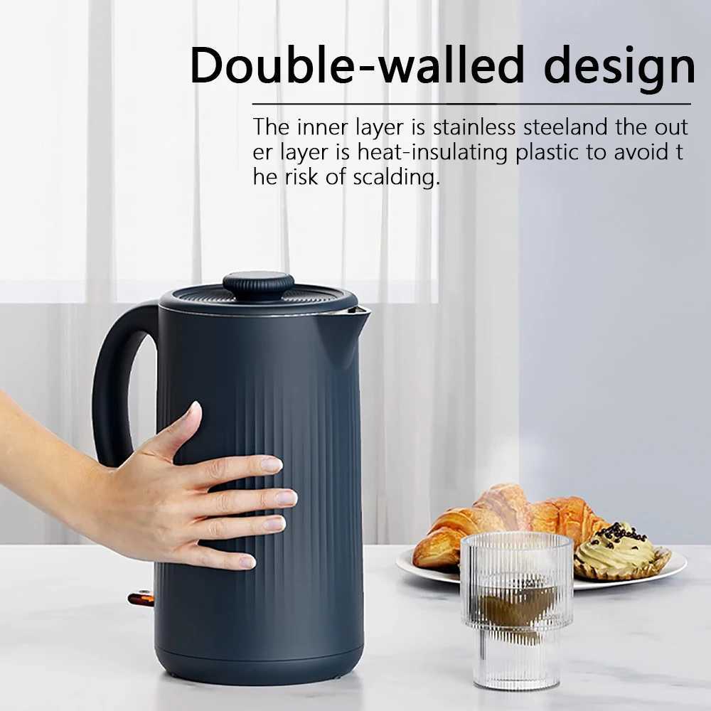 304 stainless steel electric kettle household double wall design 1.7L 1500W cordless frosted house Y241102