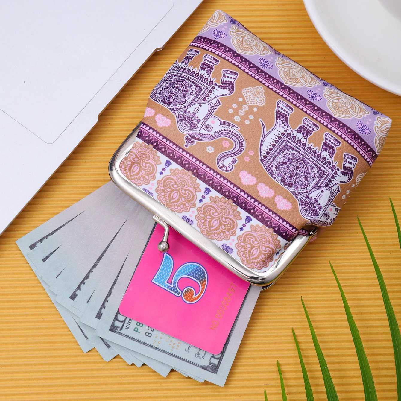 Fiable and portable coin purse with ethnic style elephant print storage bag multifunctial Bosnia mouth red envelopeXJ241111