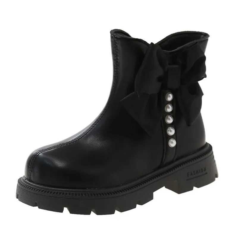 Girls ankle boots winter bow fashion childrens leather boots cute and fashionable childrens leather boots princess cotton boots at the waist anti slip