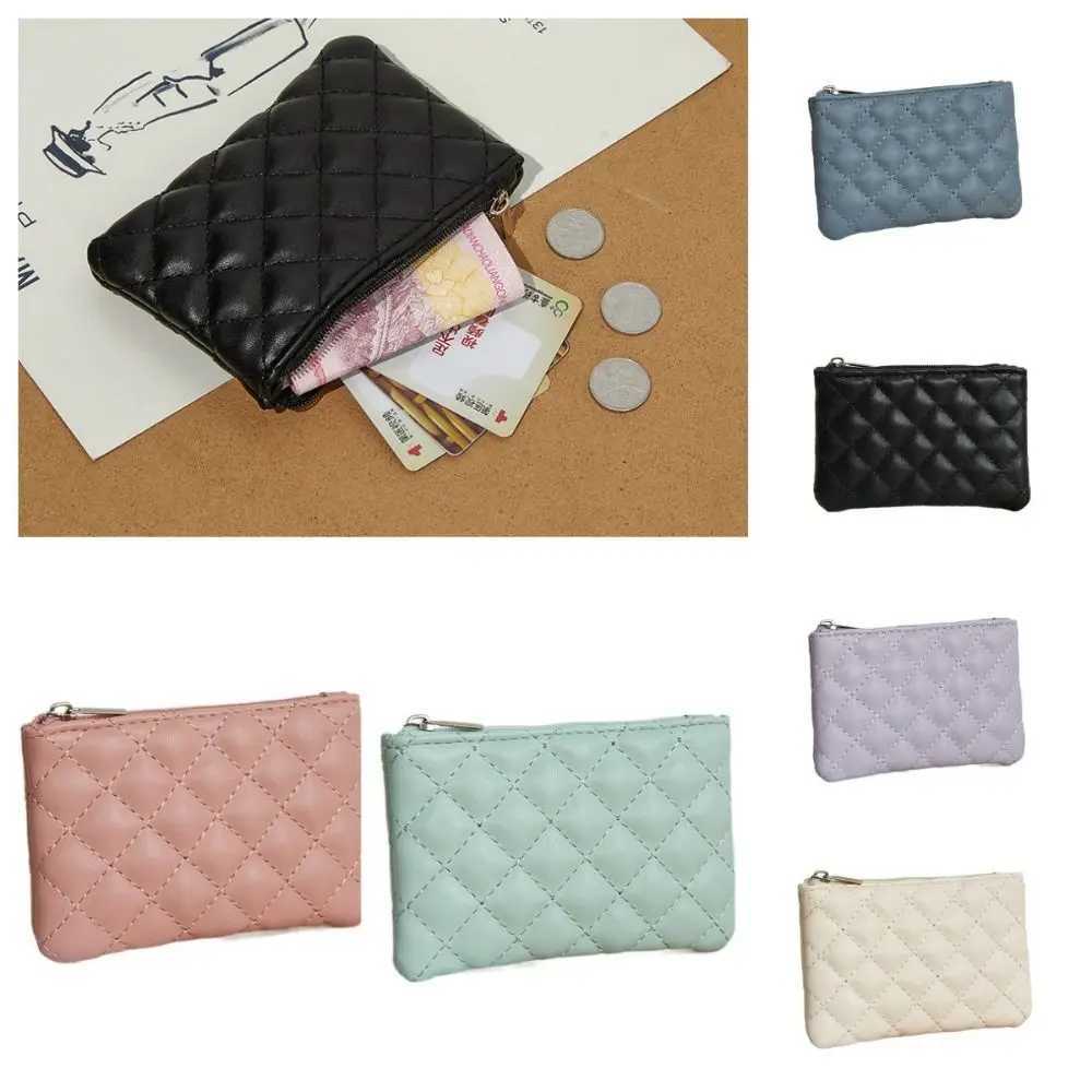 Fi Square Rhombic Lattice Coin Purse Solid Color PU Leather Handbag Wallet Zipper Purse Holder WomenXJ241111