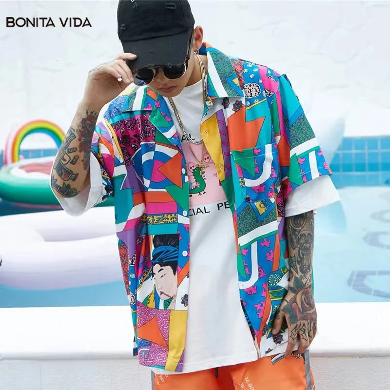 Oversize Men Hawaiian Shirt 2024 Summer Hip Hop Personalized Print Cartoon Graphic Beach Shirts Short Sleeve Casual Women Blouse 240329