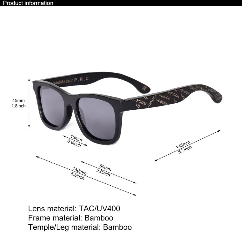VOBOOM Wooden Sunglasses Men Black Frame Engraving Letter Handmade Polarized Lenses Eyewear VV 240321