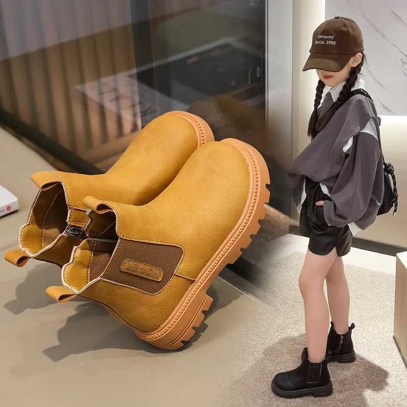 New Autumn/Winter Childrens UK Sled Comfortable Boots Solid Waterproof Zipper Lightweight Leather Ankle Boots M241102