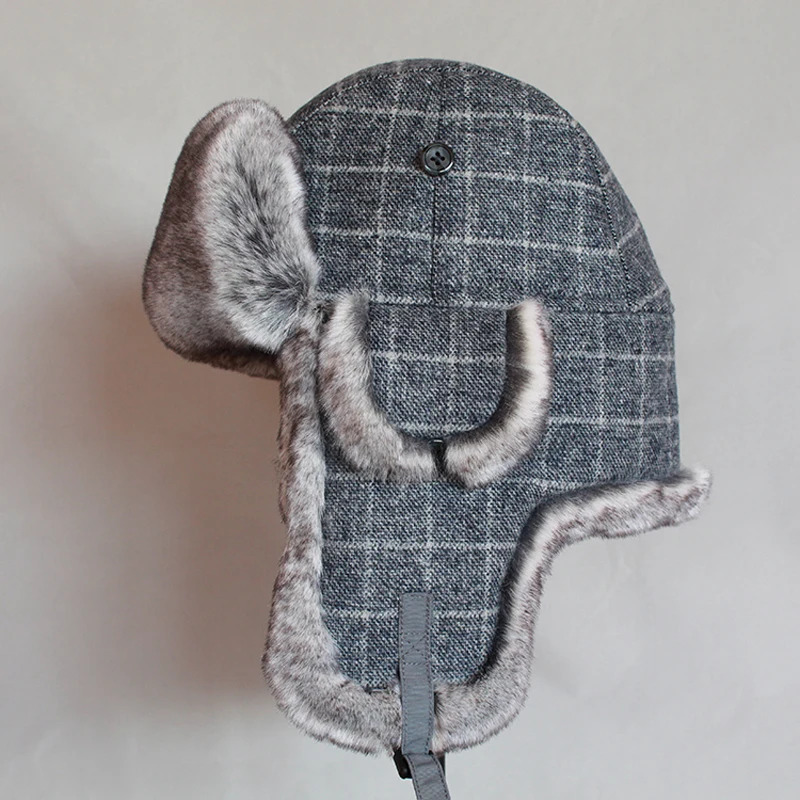 Mens Russian bomber hat winter Ushaka trap hat with earrings womens faux fur childrens snow hat 241031