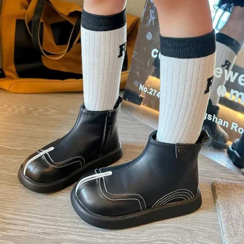 New childrens side zipper short boots autumn fashion casual boys and girls plush warm leather shoes baby snow boots M241102
