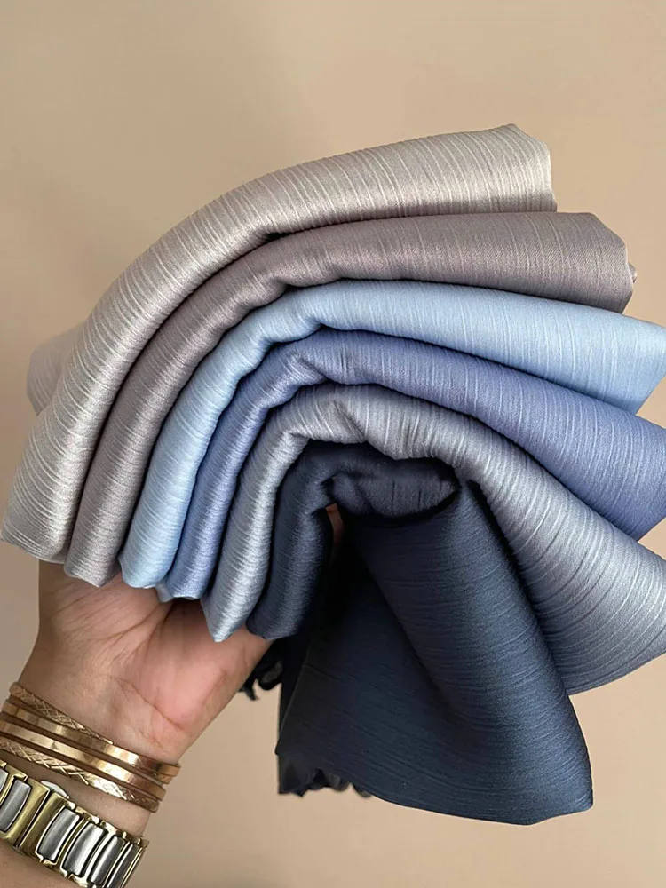 10 Pieces 2025 Hijabs Medina Silk Solid Color Shawls Hijabs Scarves Scarf Crinkled Satin Wrap Muslim new Women Veil Shawls Ladies