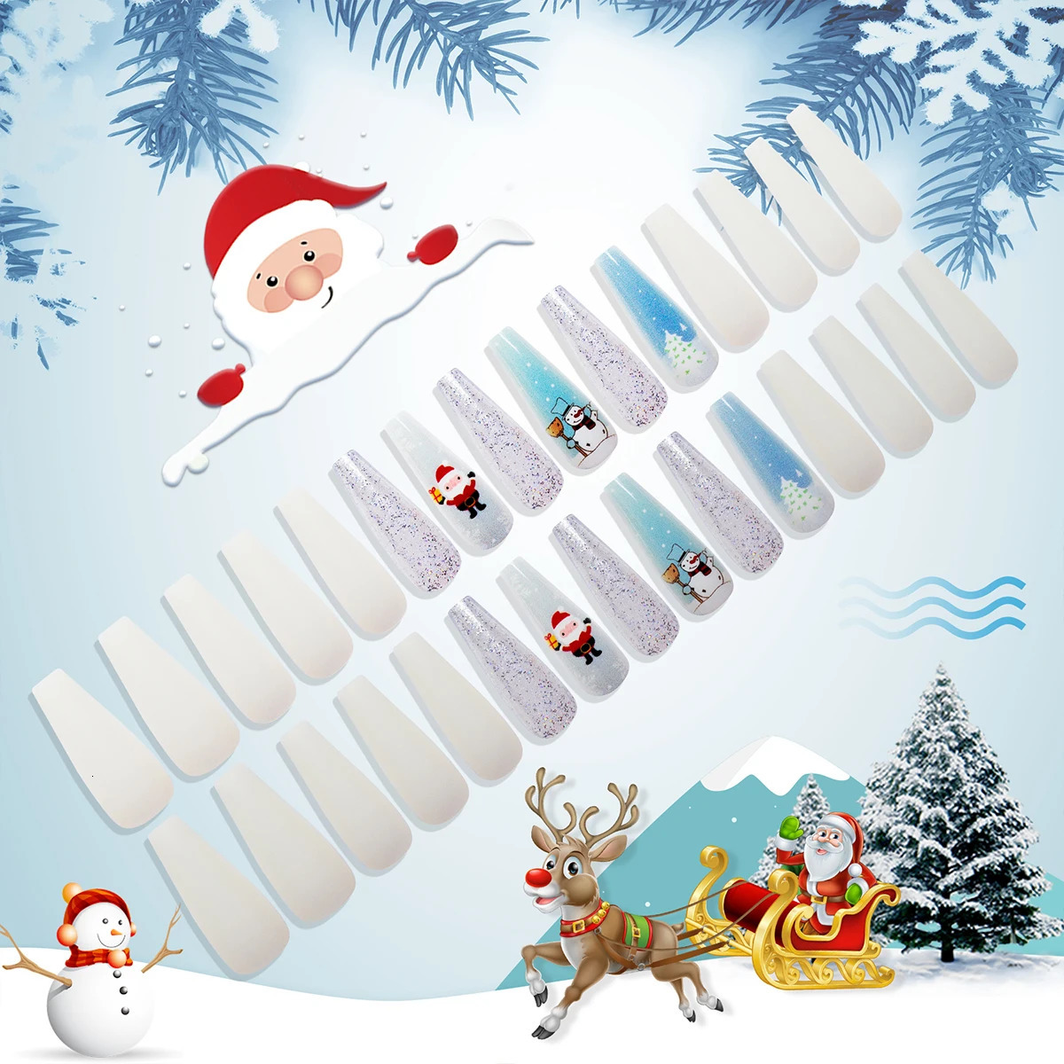 Aokitec Press on False Nails Christmas Wearable Long Fake Christmas Halloween Removable Full Set DIY Fax OnglesTips 241031